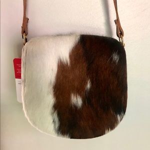 Handmade leather and cowhide side purse